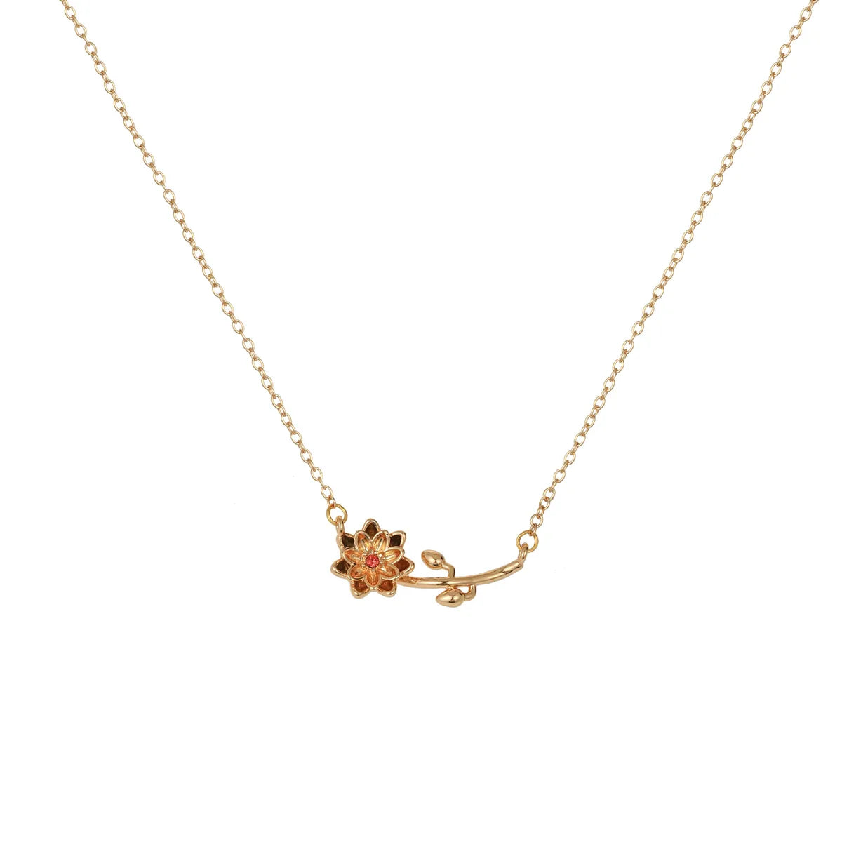 Copper Gold Plated Inlay Flower Birthstone Zircon Pendant Necklace