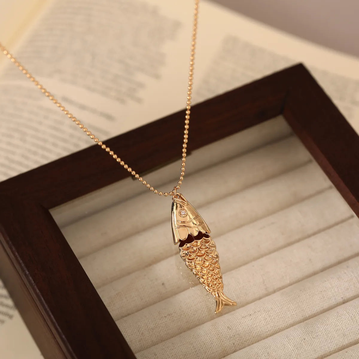 Copper Gold Plated Inlay Koi Zircon Pendant Necklace