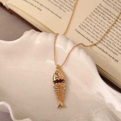 Copper Gold Plated Inlay Koi Zircon Pendant Necklace