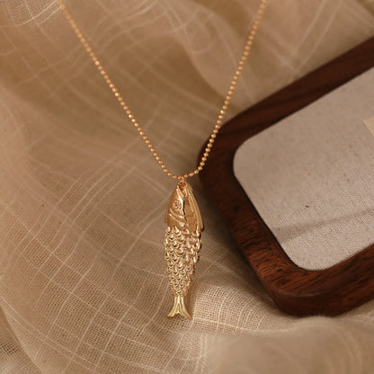 Copper Gold Plated Inlay Koi Zircon Pendant Necklace