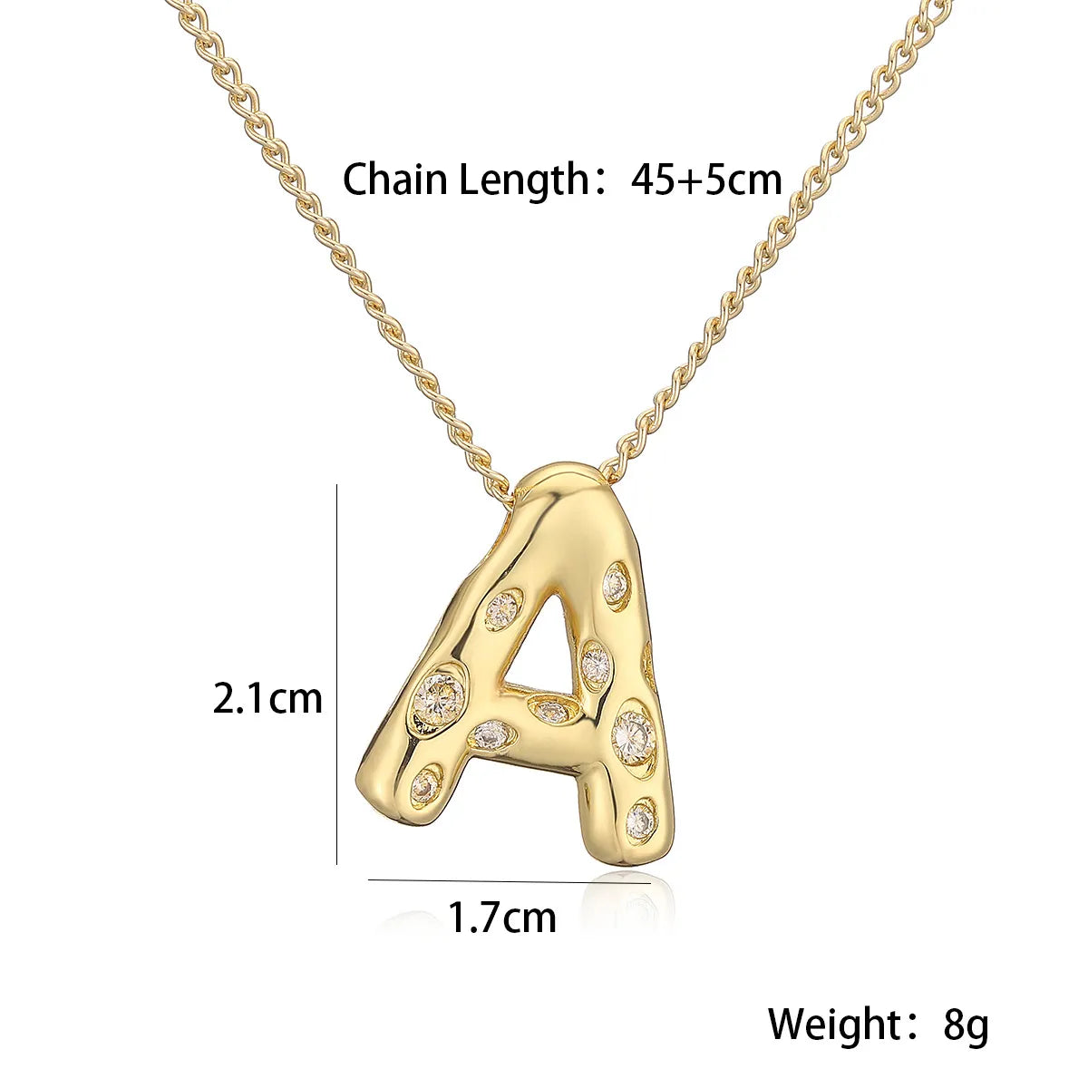 Copper Gold Plated Inlay Letter Zircon Pendant Necklace