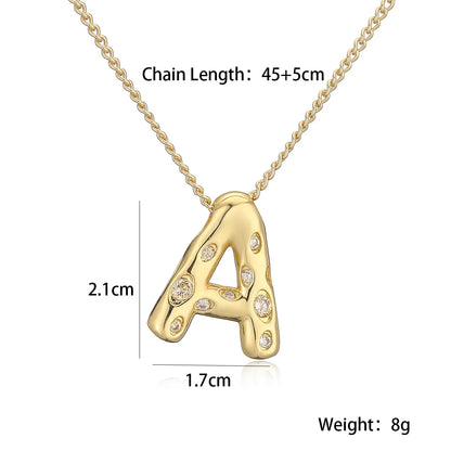 Copper Gold Plated Inlay Letter Zircon Pendant Necklace