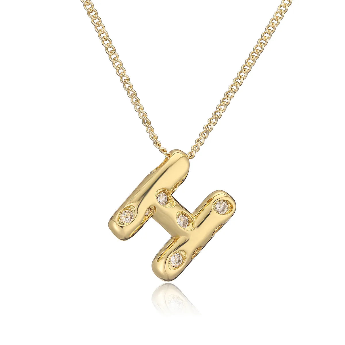 Copper Gold Plated Inlay Letter Zircon Pendant Necklace