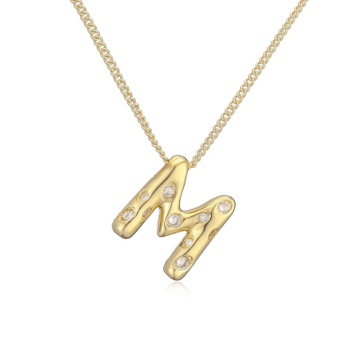 Copper Gold Plated Inlay Letter Zircon Pendant Necklace