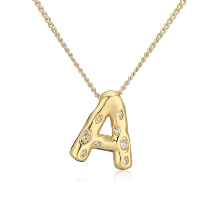 Copper Gold Plated Inlay Letter Zircon Pendant Necklace