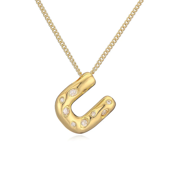 Copper Gold Plated Inlay Letter Zircon Pendant Necklace