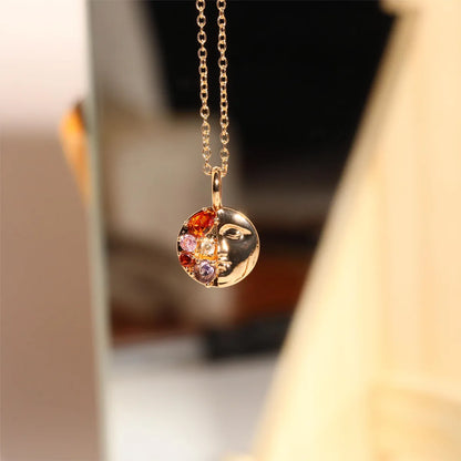 Copper Gold Plated Inlay Round Zircon Pendant Necklace