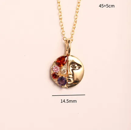 Copper Gold Plated Inlay Round Zircon Pendant Necklace