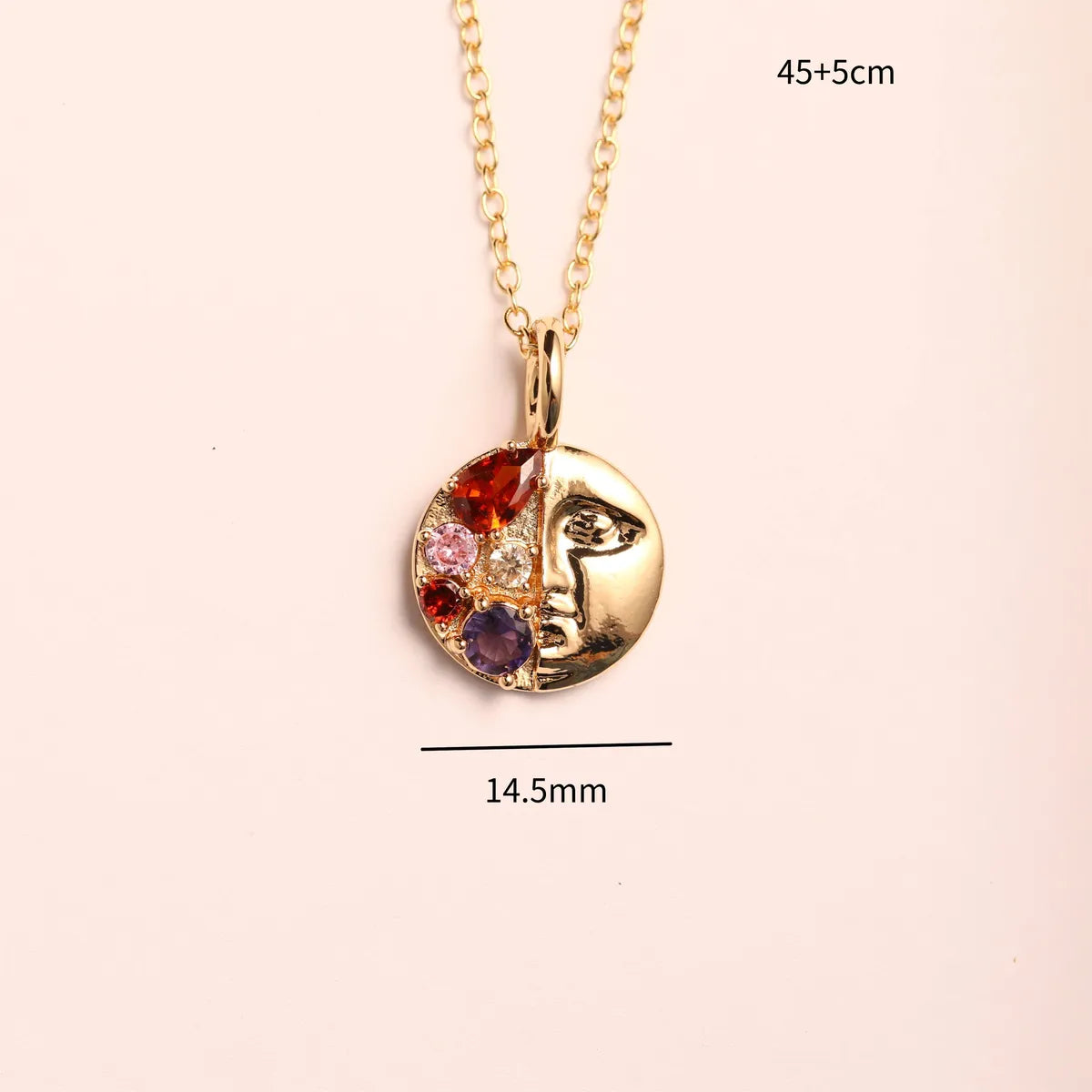 Copper Gold Plated Inlay Round Zircon Pendant Necklace