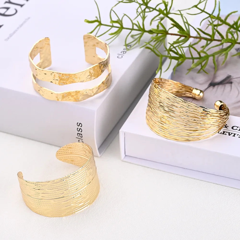 Copper Gold Plated Irregular Irregular Solid Color Lines Bangle