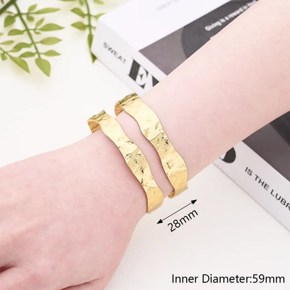 Copper Gold Plated Irregular Irregular Solid Color Lines Bangle