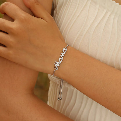 Copper Gold Plated MAMA Simple Style Shiny Inlay Letter Zircon Bracelets