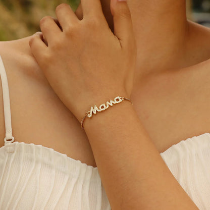 Copper Gold Plated MAMA Simple Style Shiny Inlay Letter Zircon Bracelets