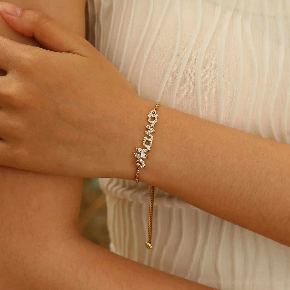 Copper Gold Plated MAMA Simple Style Shiny Inlay Letter Zircon Bracelets