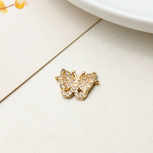 Copper Gold Plated Micro Inlaid Zircon Butterfly Connector Pendant For Earrings Necklace Bracelet And Hairpin Sweet Animal Style