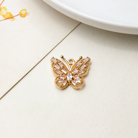 Copper Gold Plated Micro Inlaid Zircon Butterfly Connector Pendant For Earrings Necklace Bracelet And Hairpin Sweet Animal Style