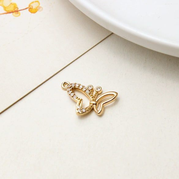 Copper Gold Plated Micro Inlaid Zircon Butterfly Connector Pendant For Earrings Necklace Bracelet And Hairpin Sweet Animal Style