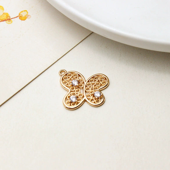 Copper Gold Plated Micro Inlaid Zircon Butterfly Connector Pendant For Earrings Necklace Bracelet And Hairpin Sweet Animal Style