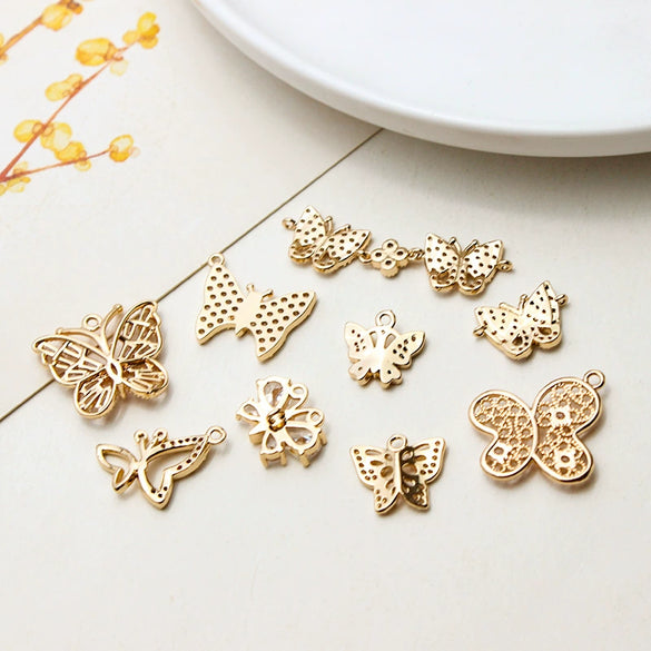 Copper Gold Plated Micro Inlaid Zircon Butterfly Connector Pendant For Earrings Necklace Bracelet And Hairpin Sweet Animal Style