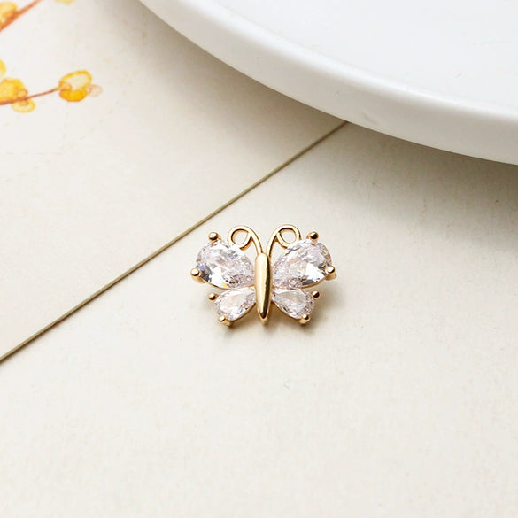 Copper Gold Plated Micro Inlaid Zircon Butterfly Connector Pendant For Earrings Necklace Bracelet And Hairpin Sweet Animal Style