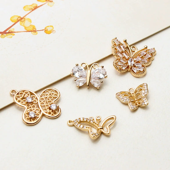 Copper Gold Plated Micro Inlaid Zircon Butterfly Connector Pendant For Earrings Necklace Bracelet And Hairpin Sweet Animal Style