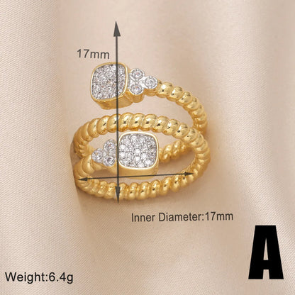 Copper Gold Plated Modern Style Simple Style Plating Inlay Irregular Zircon Open Rings