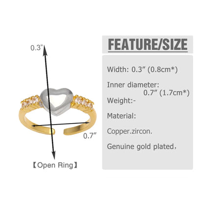 Copper Gold Plated Modern Style Simple Style Plating Inlay Star Heart Shape Bow Knot Zircon Open Rings