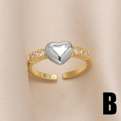 Copper Gold Plated Modern Style Simple Style Plating Inlay Star Heart Shape Bow Knot Zircon Open Rings