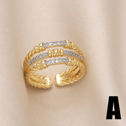 Copper Gold Plated Modern Style Simple Style Plating Inlay Star Heart Shape Bow Knot Zircon Open Rings