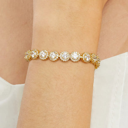 Copper Gold Plated Plating Inlay Flower Zircon Tennis Bracelet