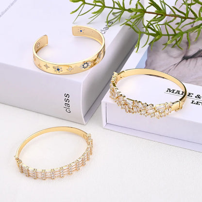 Copper Gold Plated Polishing Irregular Star Eye Zircon Bangle