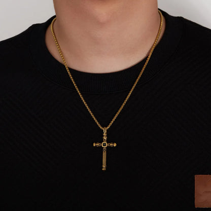 Copper Gold Plated Silver Plated Retro Artistic Cross Inlay Zircon Necklace