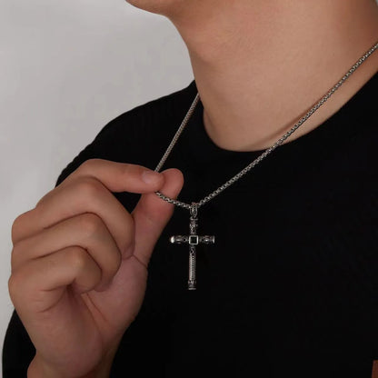 Copper Gold Plated Silver Plated Retro Artistic Cross Inlay Zircon Necklace