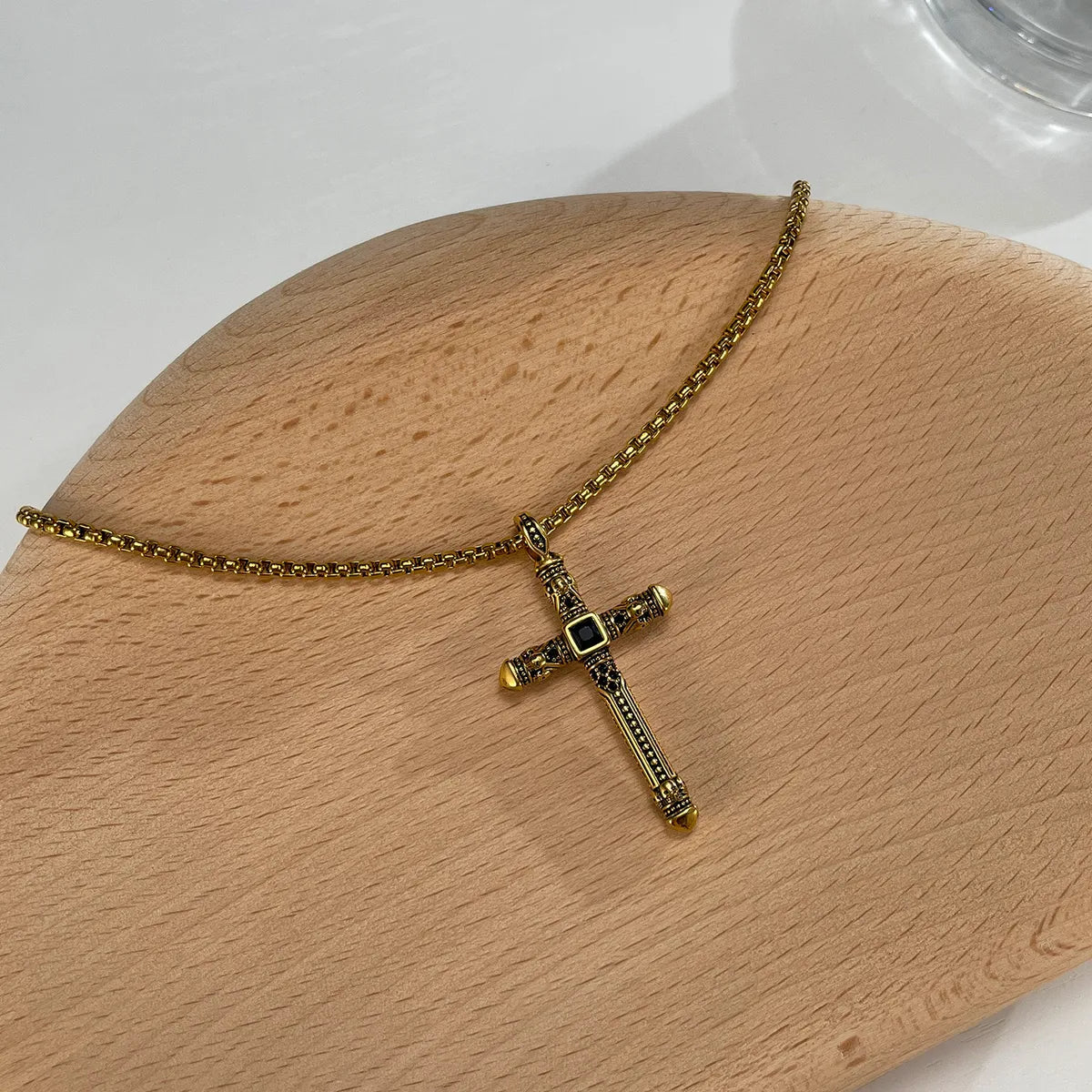 Copper Gold Plated Silver Plated Retro Artistic Cross Inlay Zircon Necklace