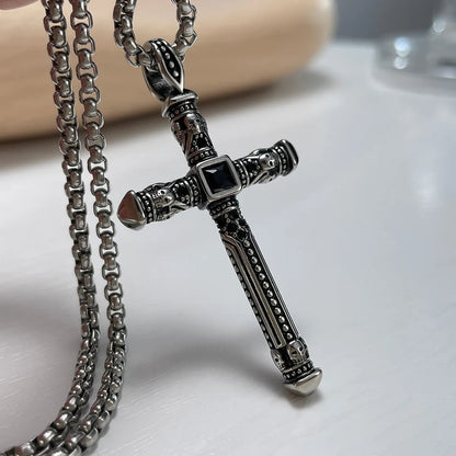 Copper Gold Plated Silver Plated Retro Artistic Cross Inlay Zircon Necklace