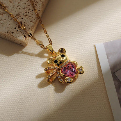 Copper Gold Plated Simple Style Classic Style Plating Inlay Bear Zircon Pendant Necklace