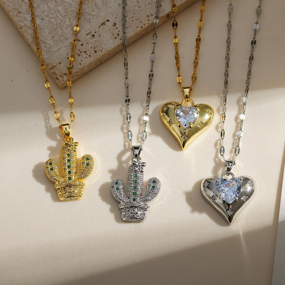 Copper Gold Plated Simple Style Classic Style Plating Inlay Heart Shape Zircon Pendant Necklace