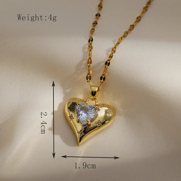 Copper Gold Plated Simple Style Classic Style Plating Inlay Heart Shape Zircon Pendant Necklace
