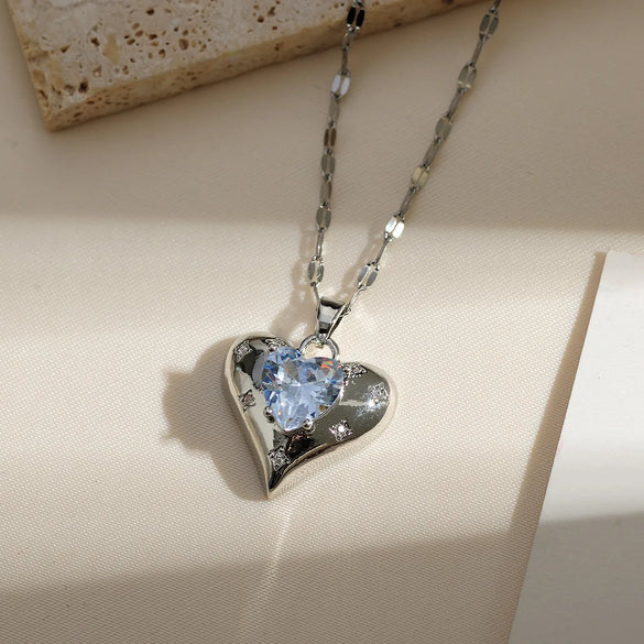 Copper Gold Plated Simple Style Classic Style Plating Inlay Heart Shape Zircon Pendant Necklace