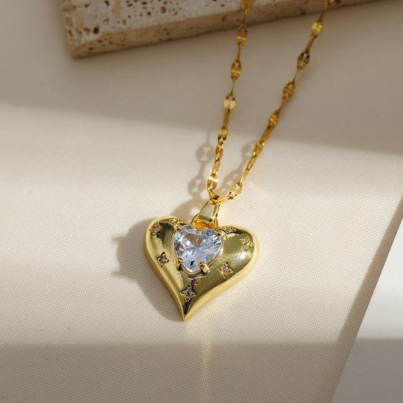 Copper Gold Plated Simple Style Classic Style Plating Inlay Heart Shape Zircon Pendant Necklace