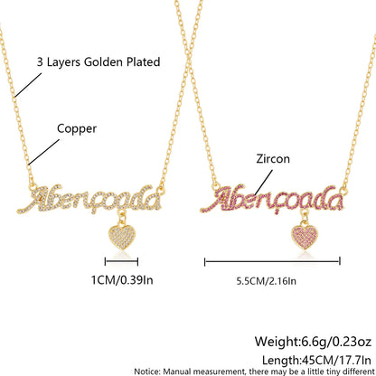 Copper Gold Plated Simple Style Korean Style Plating Inlay Letter Heart Shape Zircon Pendant Necklace