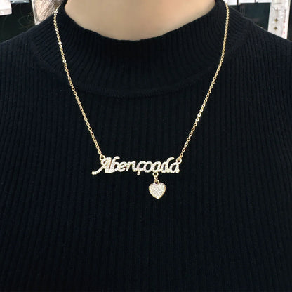 Copper Gold Plated Simple Style Korean Style Plating Inlay Letter Heart Shape Zircon Pendant Necklace