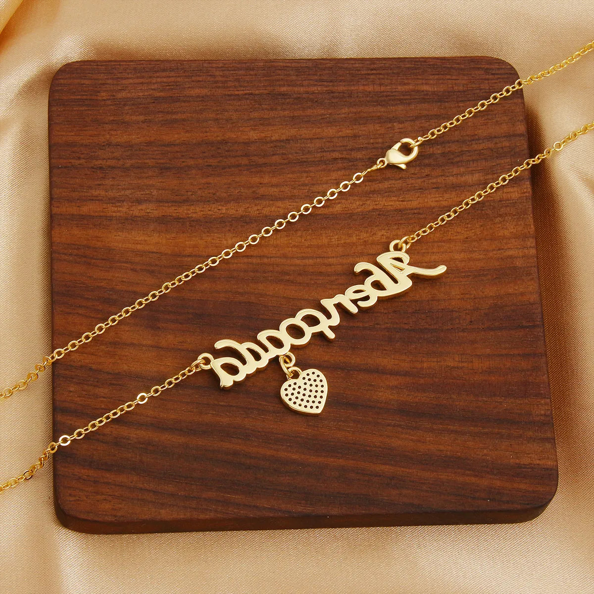 Copper Gold Plated Simple Style Korean Style Plating Inlay Letter Heart Shape Zircon Pendant Necklace