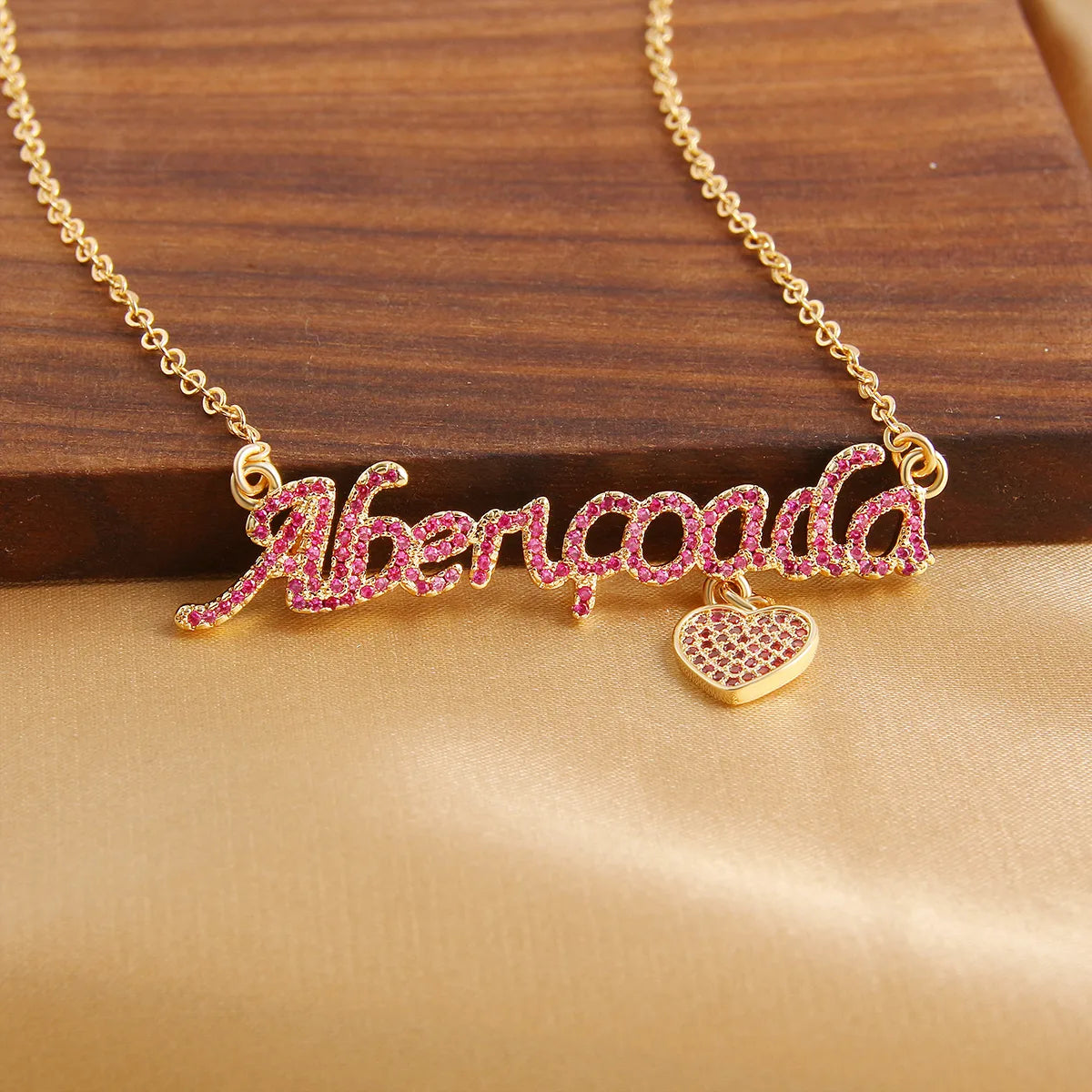 Copper Gold Plated Simple Style Korean Style Plating Inlay Letter Heart Shape Zircon Pendant Necklace