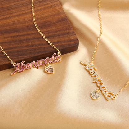 Copper Gold Plated Simple Style Korean Style Plating Inlay Letter Heart Shape Zircon Pendant Necklace