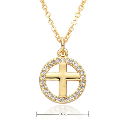 Copper Gold Plated Simple Style Shiny Cross Hollow Out Inlay Zircon Pendant Necklace