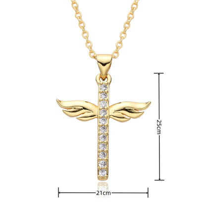 Copper Gold Plated Simple Style Shiny Cross Hollow Out Inlay Zircon Pendant Necklace