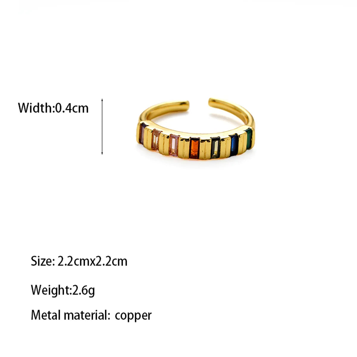 Copper Gold Plated Simple Style Shiny Inlay Carving Rectangle Zircon Rings