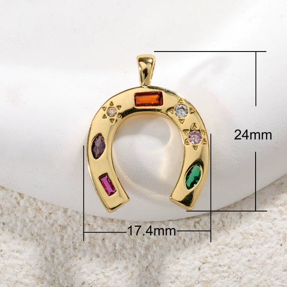 Copper Gold Plated U Shaped Horseshoe Lucky Necklace Pendant With Inlaid Zircon And Rainbow Pendant And Devil Eye Diy Accessories