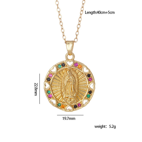 Copper Goldplated Cartoon Characters Pendant Necklace With Mixed Gemstone Setting And O Word Chain Light Luxury And Geometric Style